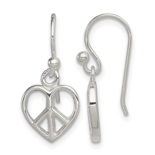 Sterling Silver Peace Sign Heart Shepherd Hook Earrings