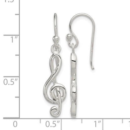 Sterling Silver Music Treble Clef Shepherd Hook Earrings