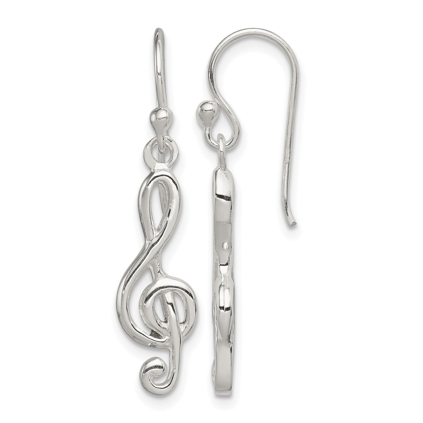 Sterling Silver Music Treble Clef Shepherd Hook Earrings