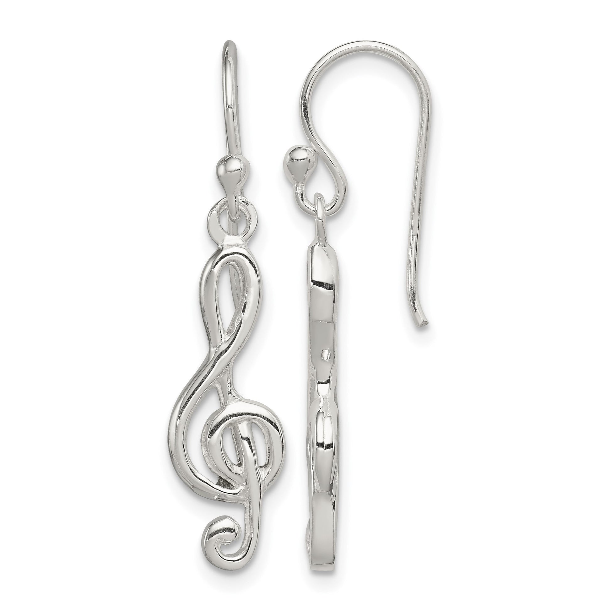 Sterling Silver Music Treble Clef Shepherd Hook Earrings