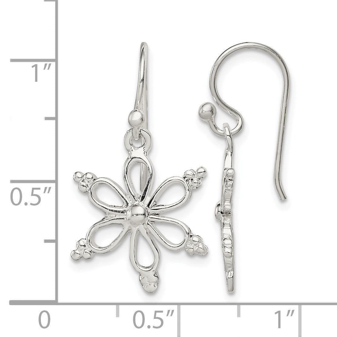 Sterling Silver Snowflake Shepherd Hook Dangle Earrings