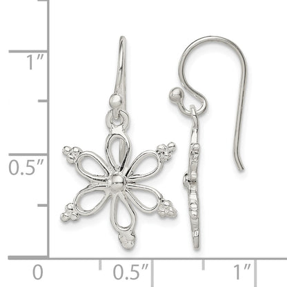 Sterling Silver Snowflake Shepherd Hook Dangle Earrings