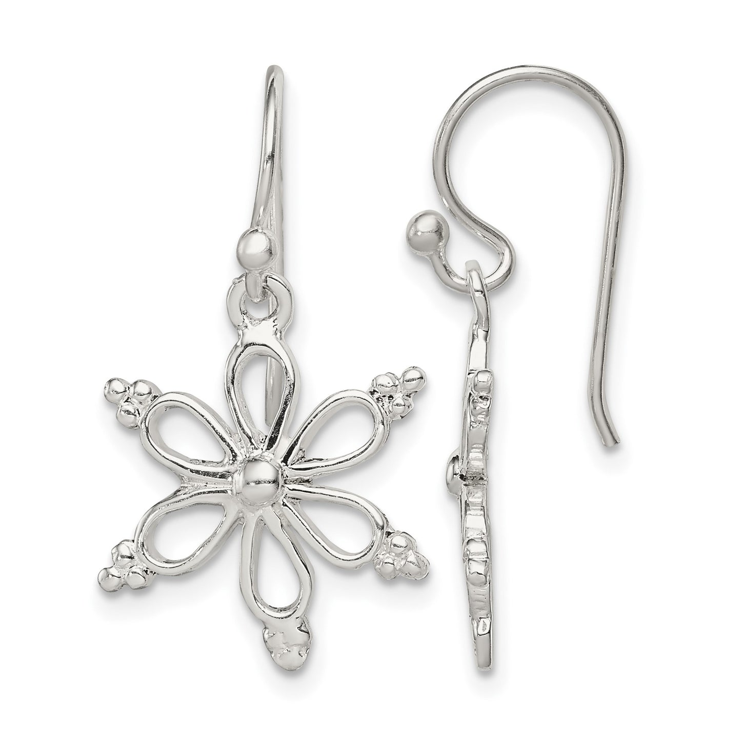 Sterling Silver Snowflake Shepherd Hook Dangle Earrings