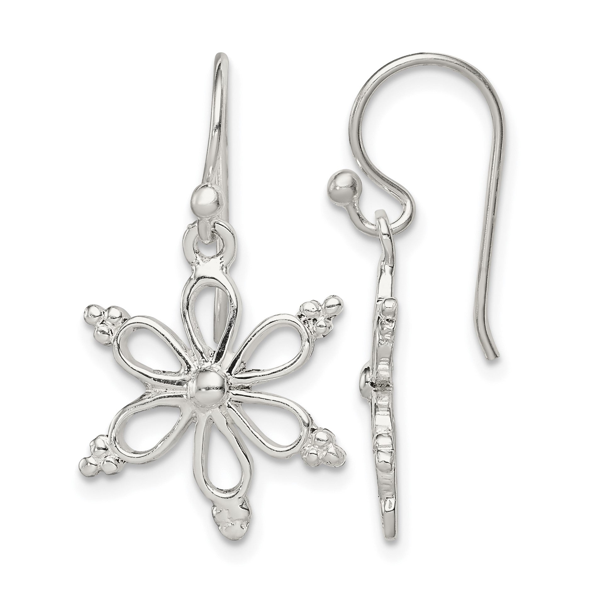 Sterling Silver Snowflake Shepherd Hook Dangle Earrings
