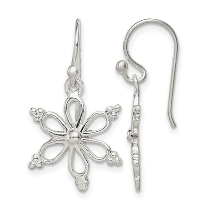 Sterling Silver Snowflake Shepherd Hook Dangle Earrings