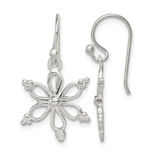 Sterling Silver Snowflake Shepherd Hook Dangle Earrings