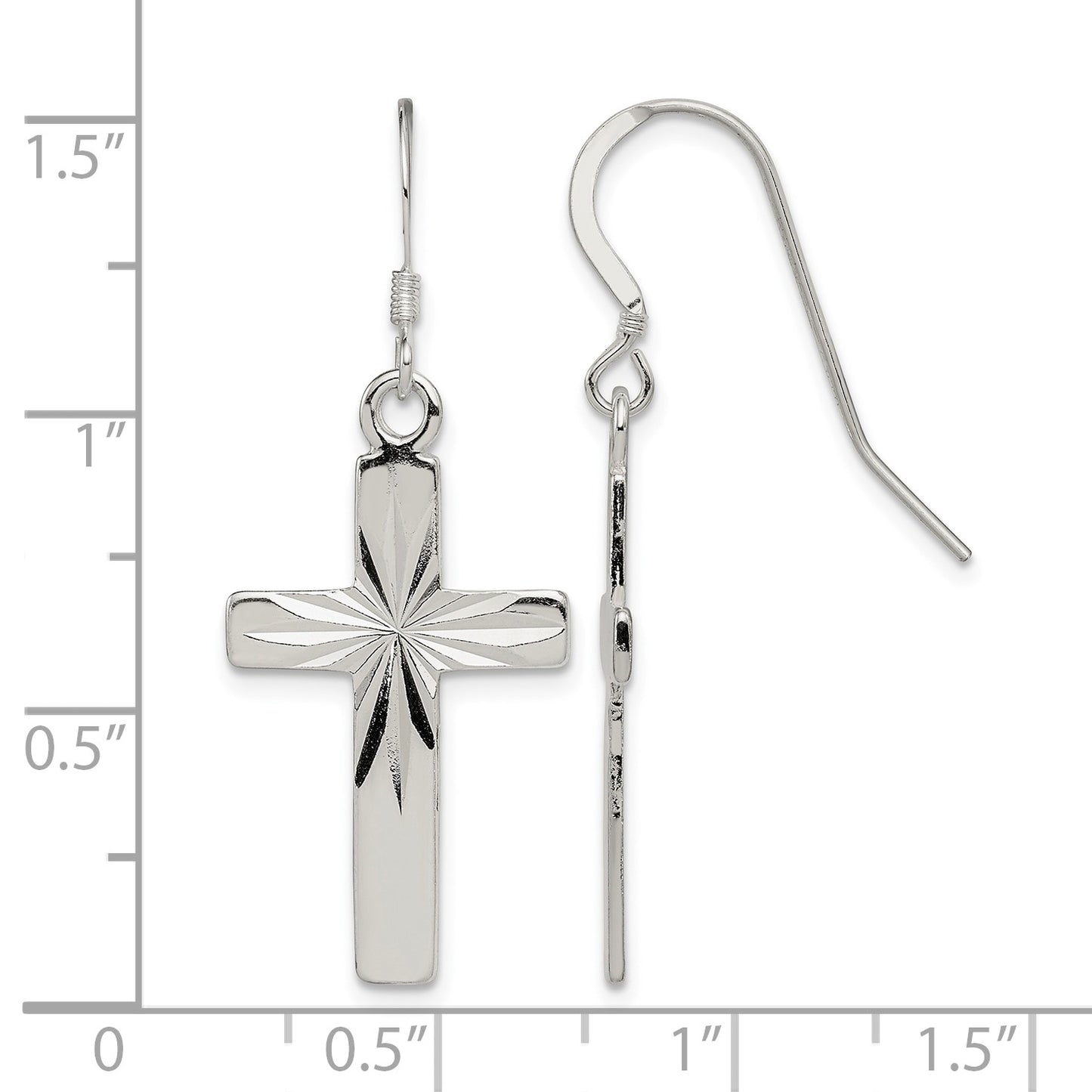 Sterling Silver Polished & Diamond-cut Latin Cross Dangle Earrings