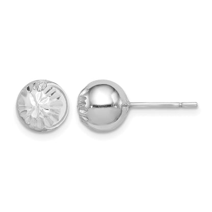 Sterling Silver Rhod-plated Diamond Cut 8mm Ball Post Earrings