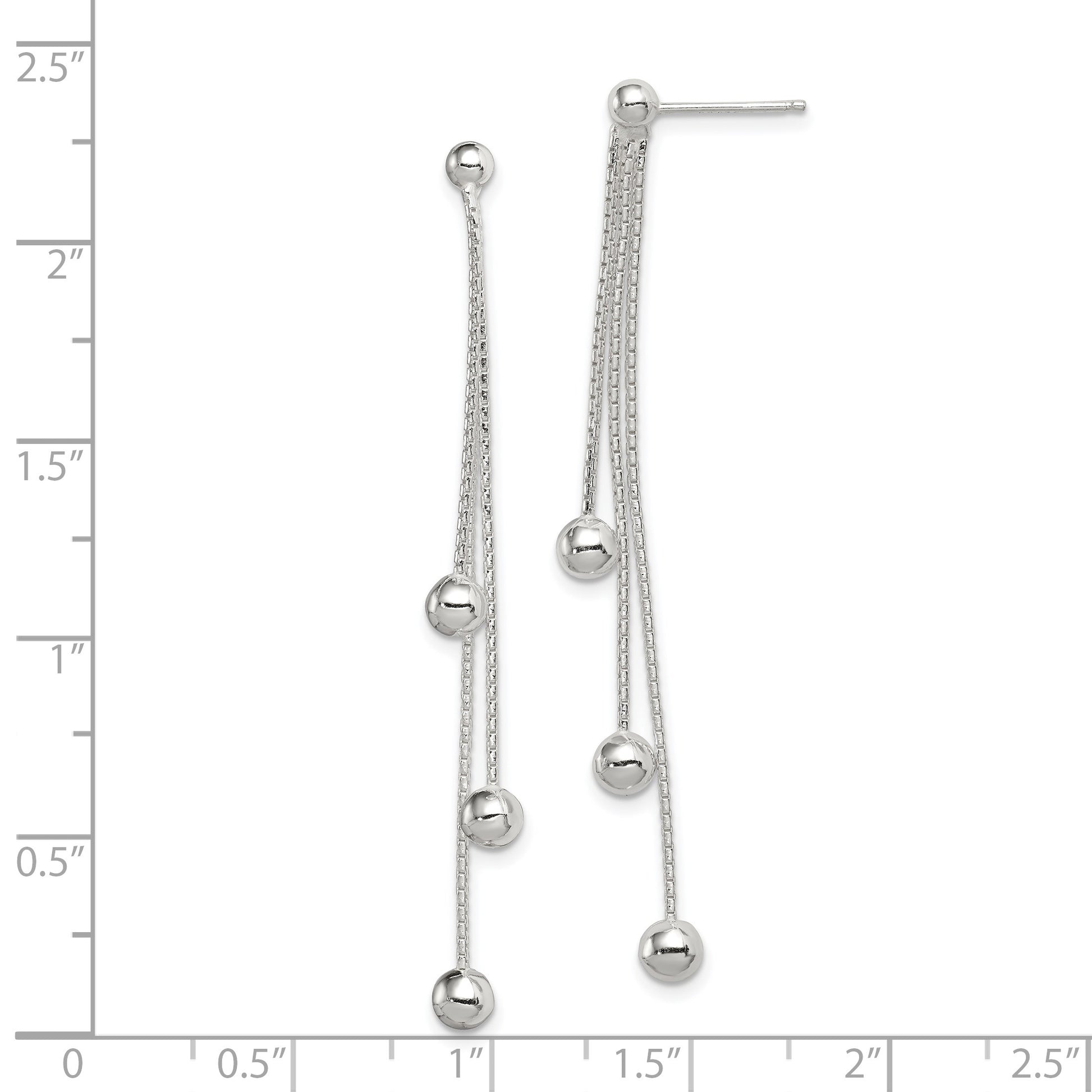 Sterling Silver Polished 3-Strand Beaded Post Dangle Earrings