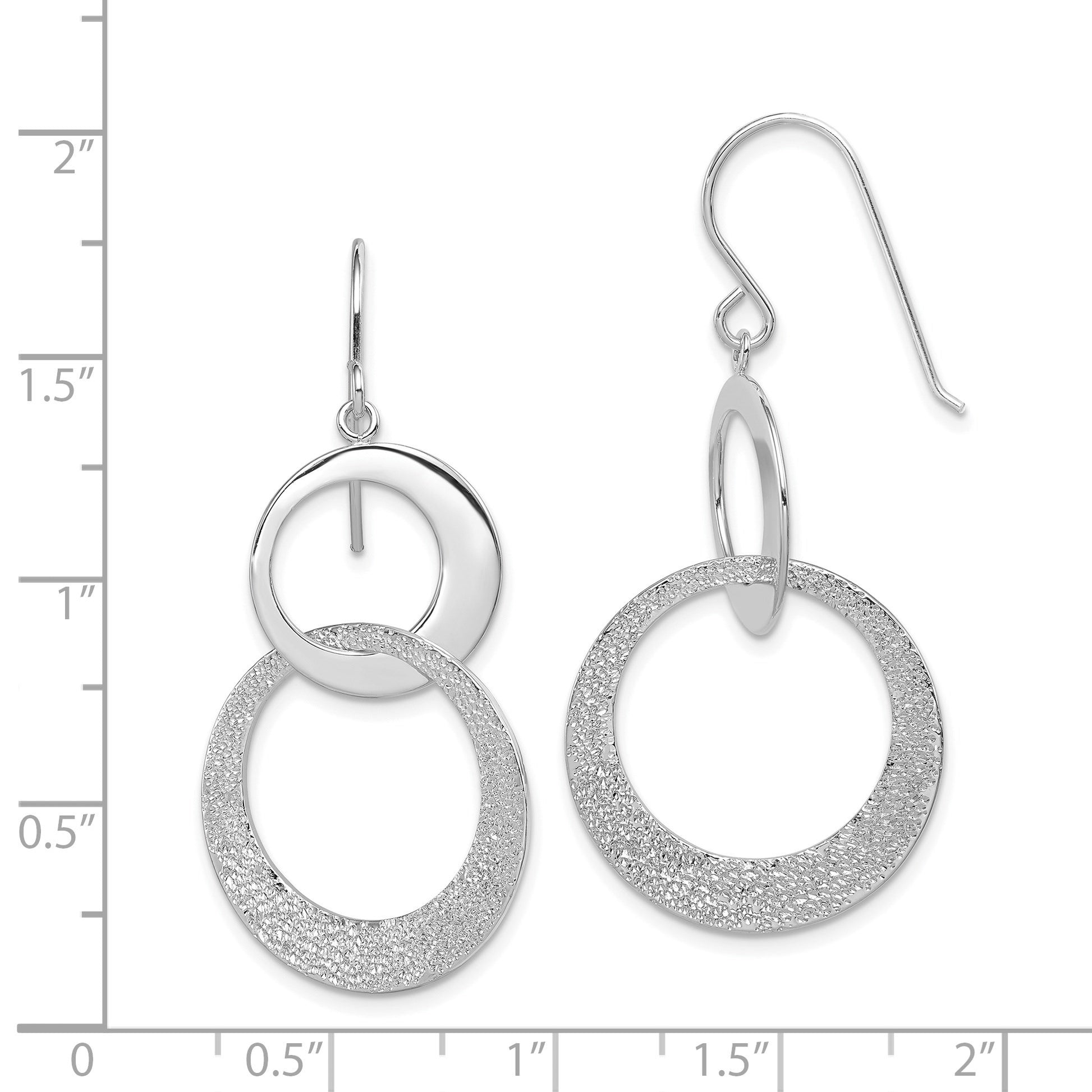 Sterling Silver RH-plat Polished & Textured Interlocking Circle Dangle Earr