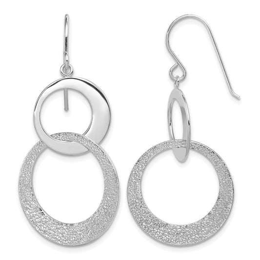 Sterling Silver RH-plat Polished & Textured Interlocking Circle Dangle Earr