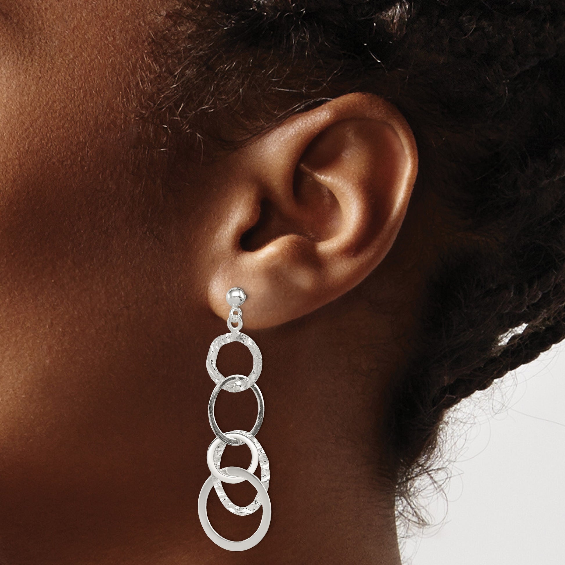 Sterling Silver Polished and Hammered Circles Post Dangle Earrings