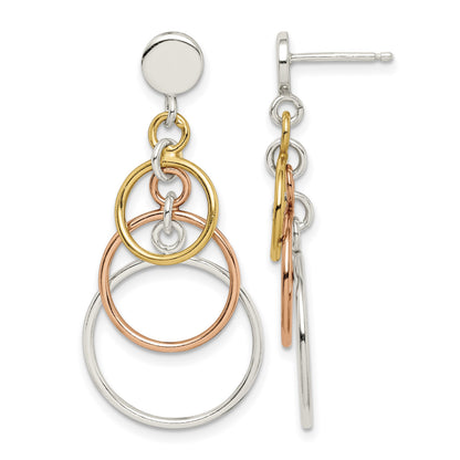 Sterling Silver & Flash Yellow & Rose Gold-plated Circle Post Dangle Earrin