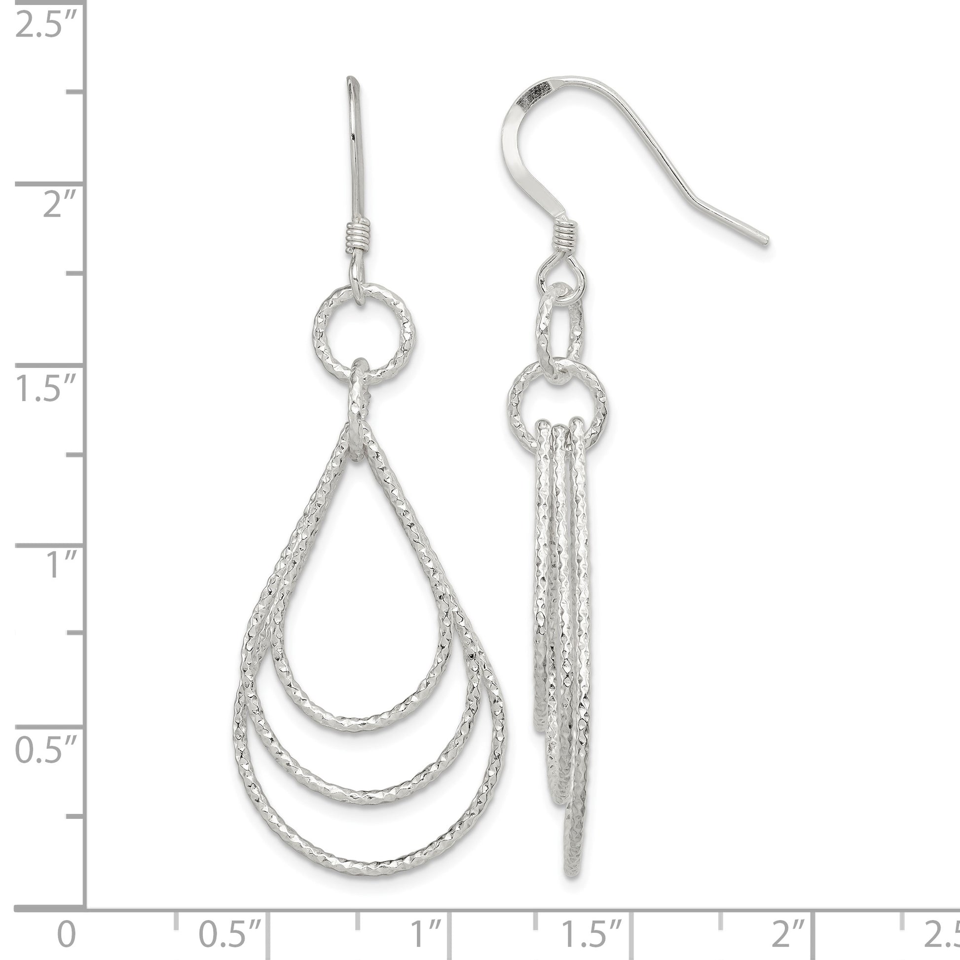 Sterling Silver Textured Teardrops Dangle Earrings