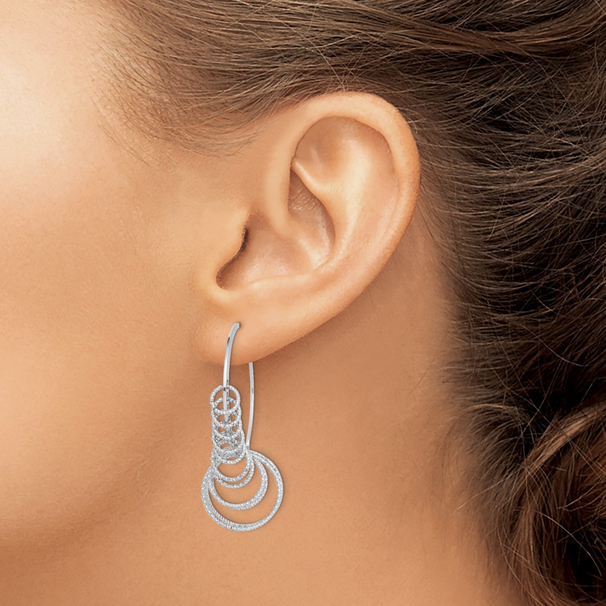 Sterling Silver Rhodium-plated D/C Graduated Circle Dangle Hoop Earrings
