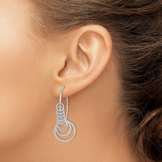 Sterling Silver Rhodium-plated D/C Graduated Circle Dangle Hoop Earrings