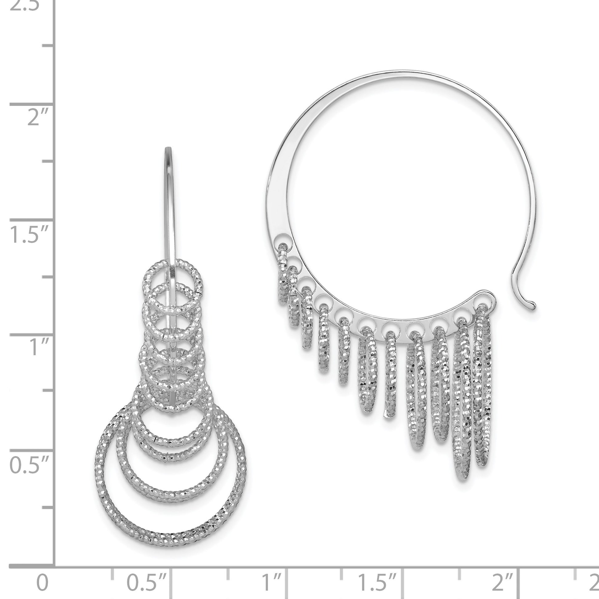 Sterling Silver Rhodium-plated D/C Graduated Circle Dangle Hoop Earrings