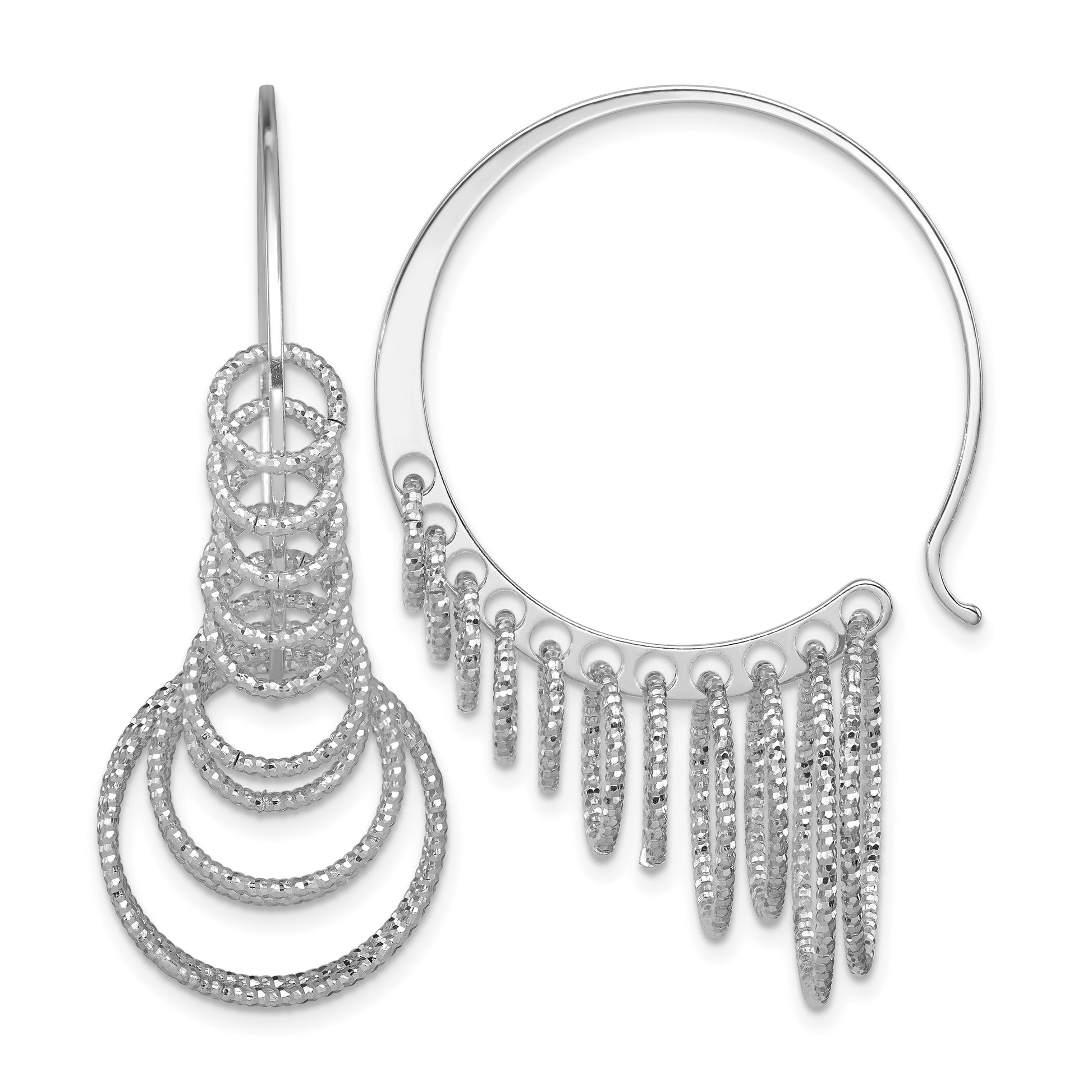 Sterling Silver Rhodium-plated D/C Graduated Circle Dangle Hoop Earrings