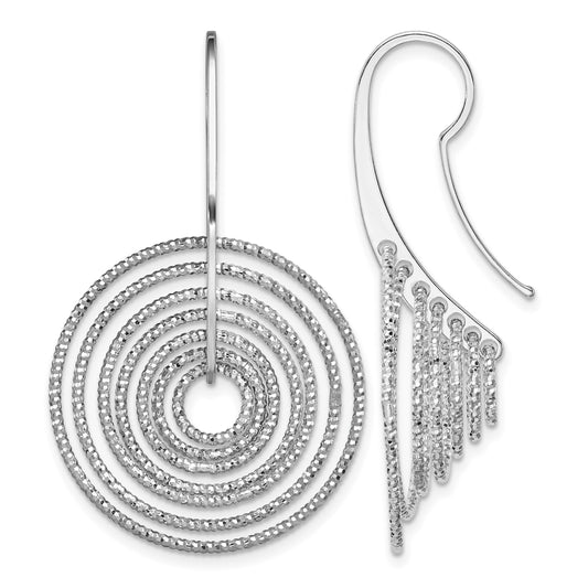 Sterling Silver Rhodium-plated D/C Concentric Circles Dangle Earrings