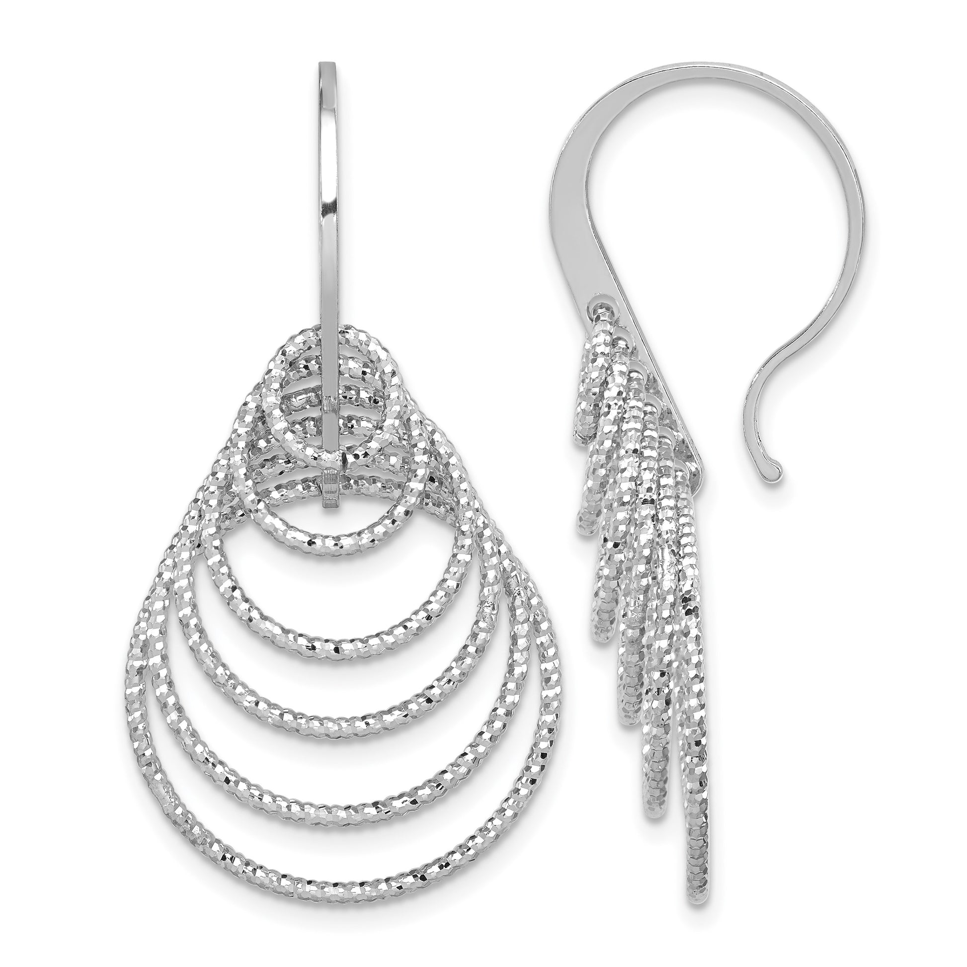 Sterling Silver Rhodium-plated D/C Graduated Circles Dangle Earrings