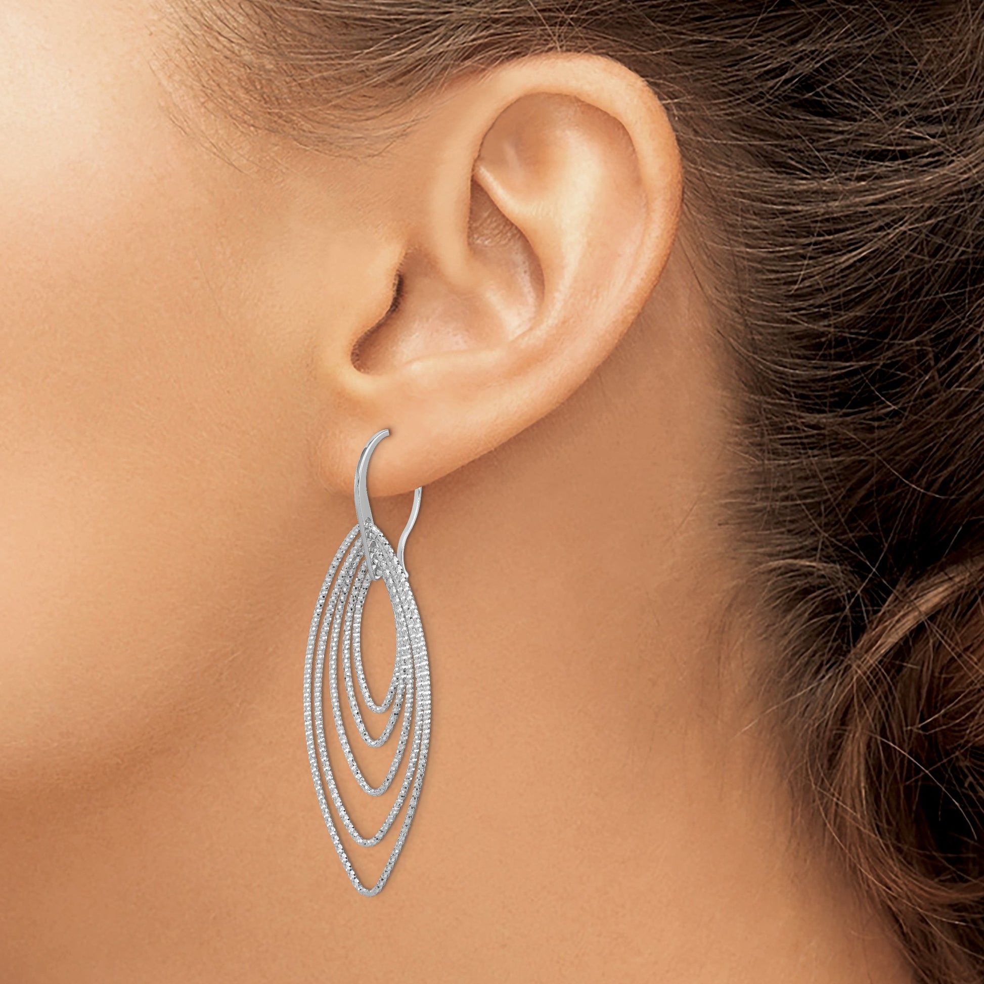 Sterling Silver Rhodium-plated D/C Multi Marquise Shape Dangle Earrings