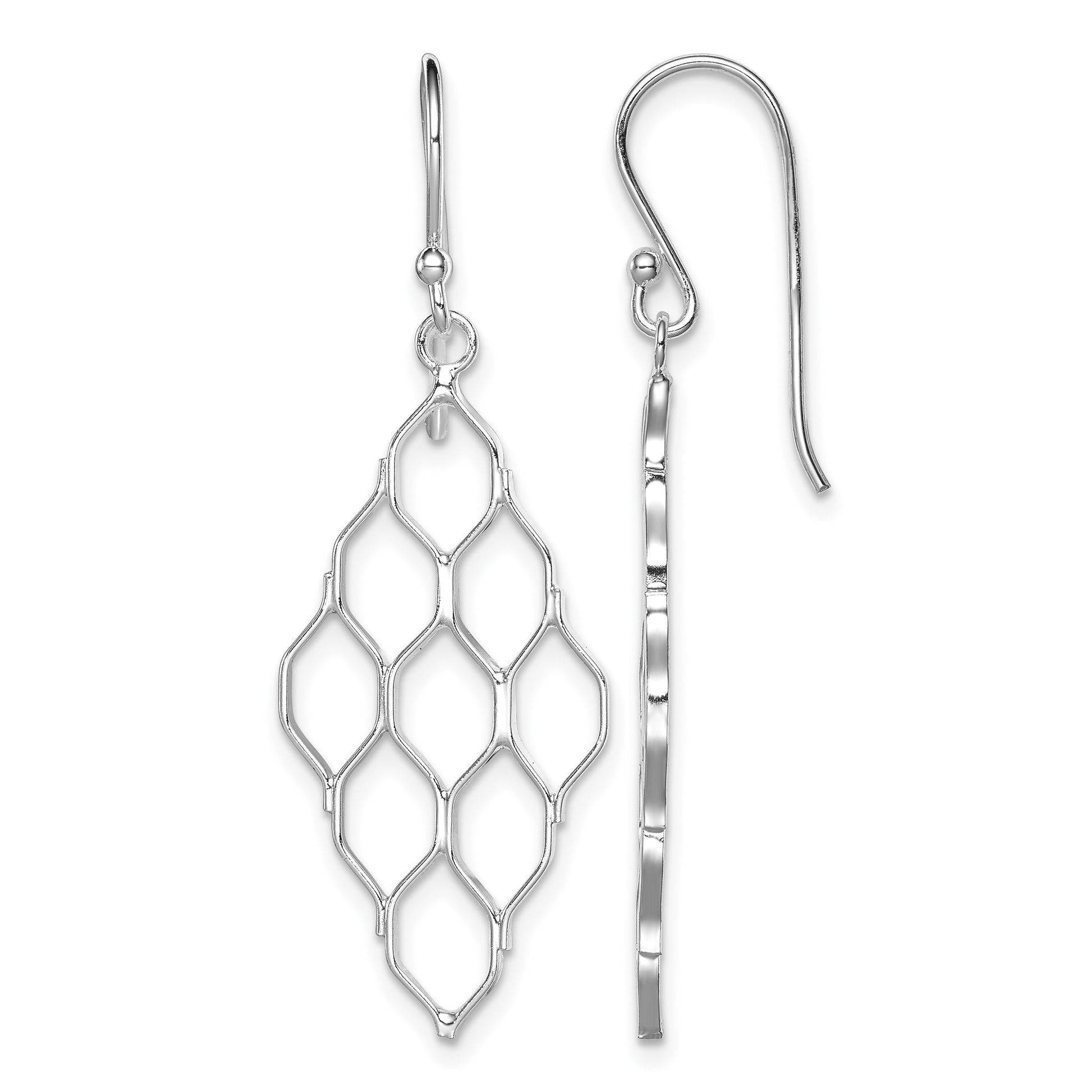 Sterling Silver Rhodium-plated Polished Honeycomb Dangle Earrings