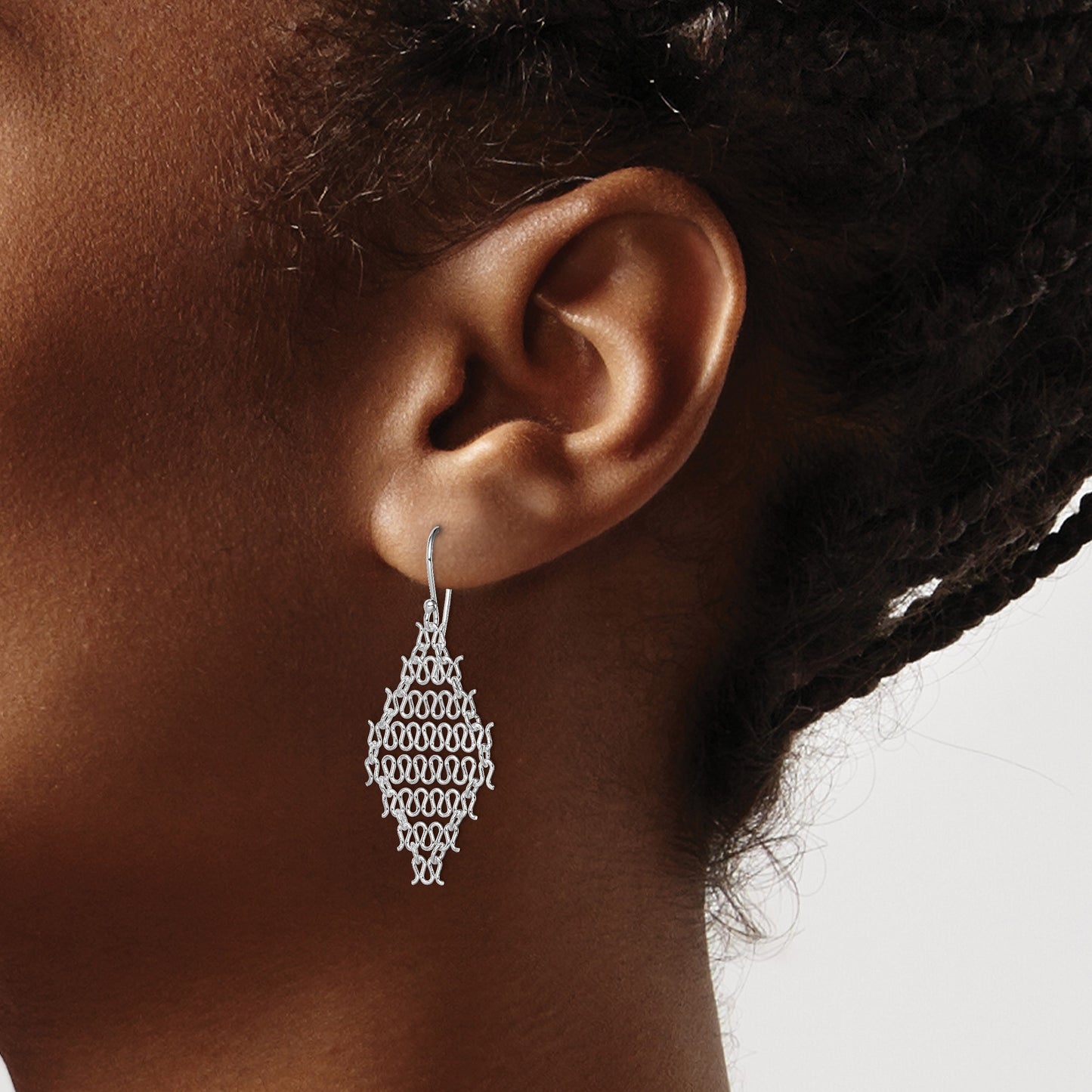 Sterling Silver Rhodium-plated Polished Chain Link Dangle Earrings
