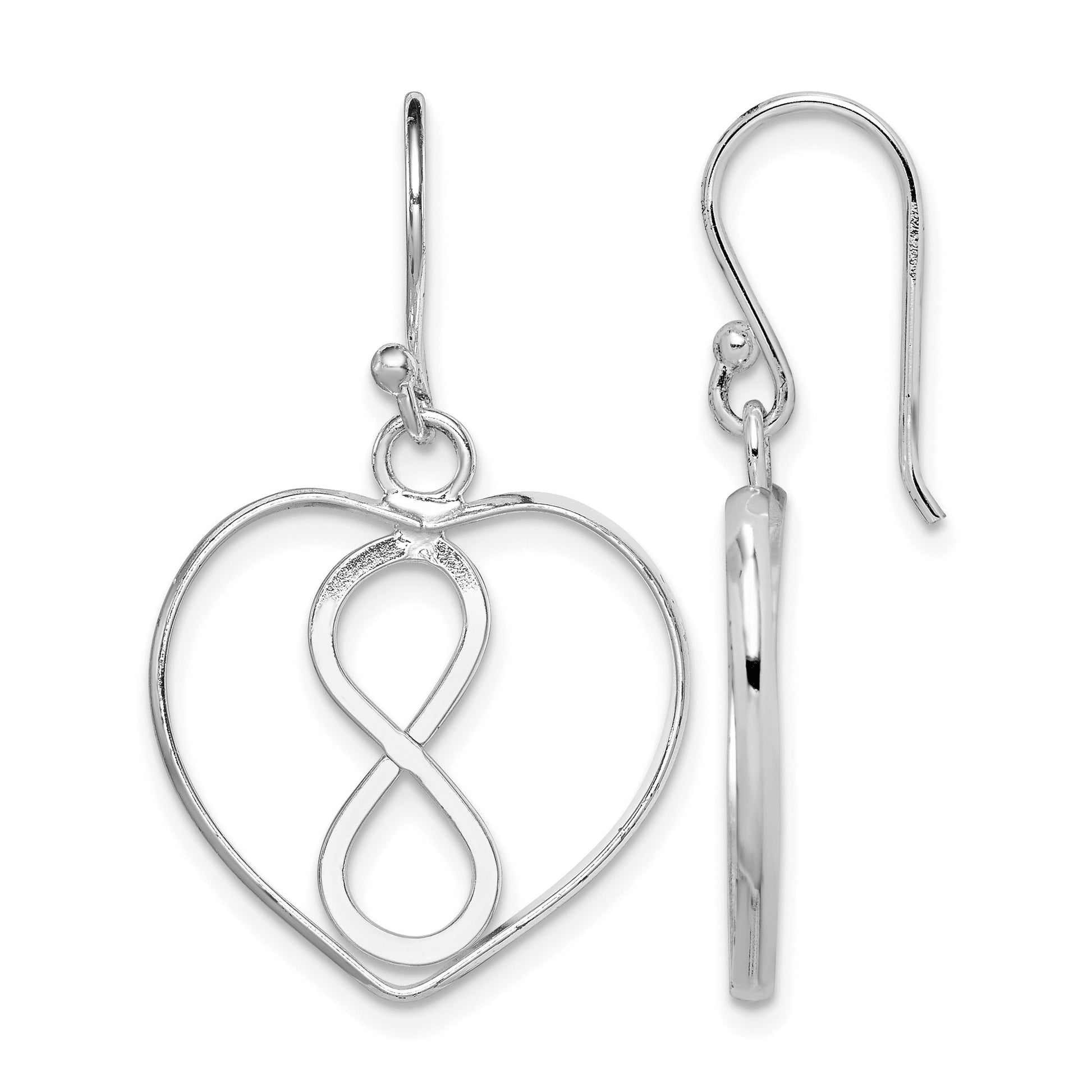 Sterling Silver Rhodium-plated Polished Infinity Open Heart Dangle Earrings