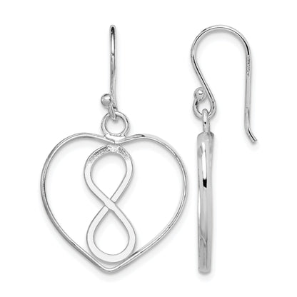 Sterling Silver Rhodium-plated Polished Infinity Open Heart Dangle Earrings