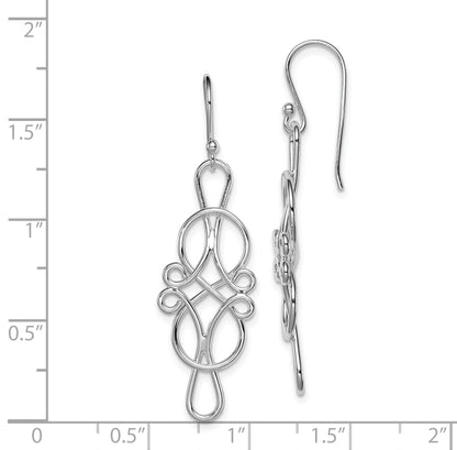 Sterling Silver Rhodium-plated Fancy Knot Design Dangle Earrings