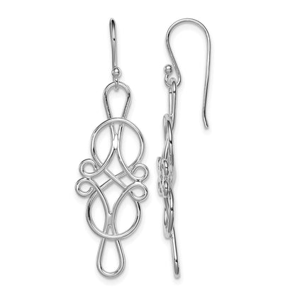 Sterling Silver Rhodium-plated Fancy Knot Design Dangle Earrings