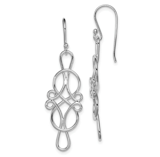 Sterling Silver Rhodium-plated Fancy Knot Design Dangle Earrings