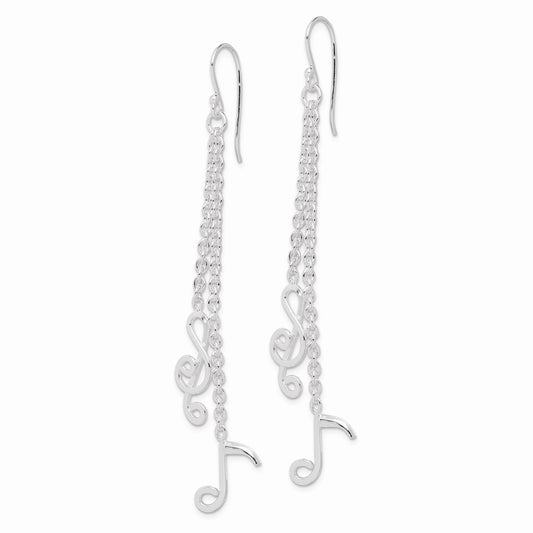 Sterling Silver Rhodium-plated Musical Notes Dangle Earrings