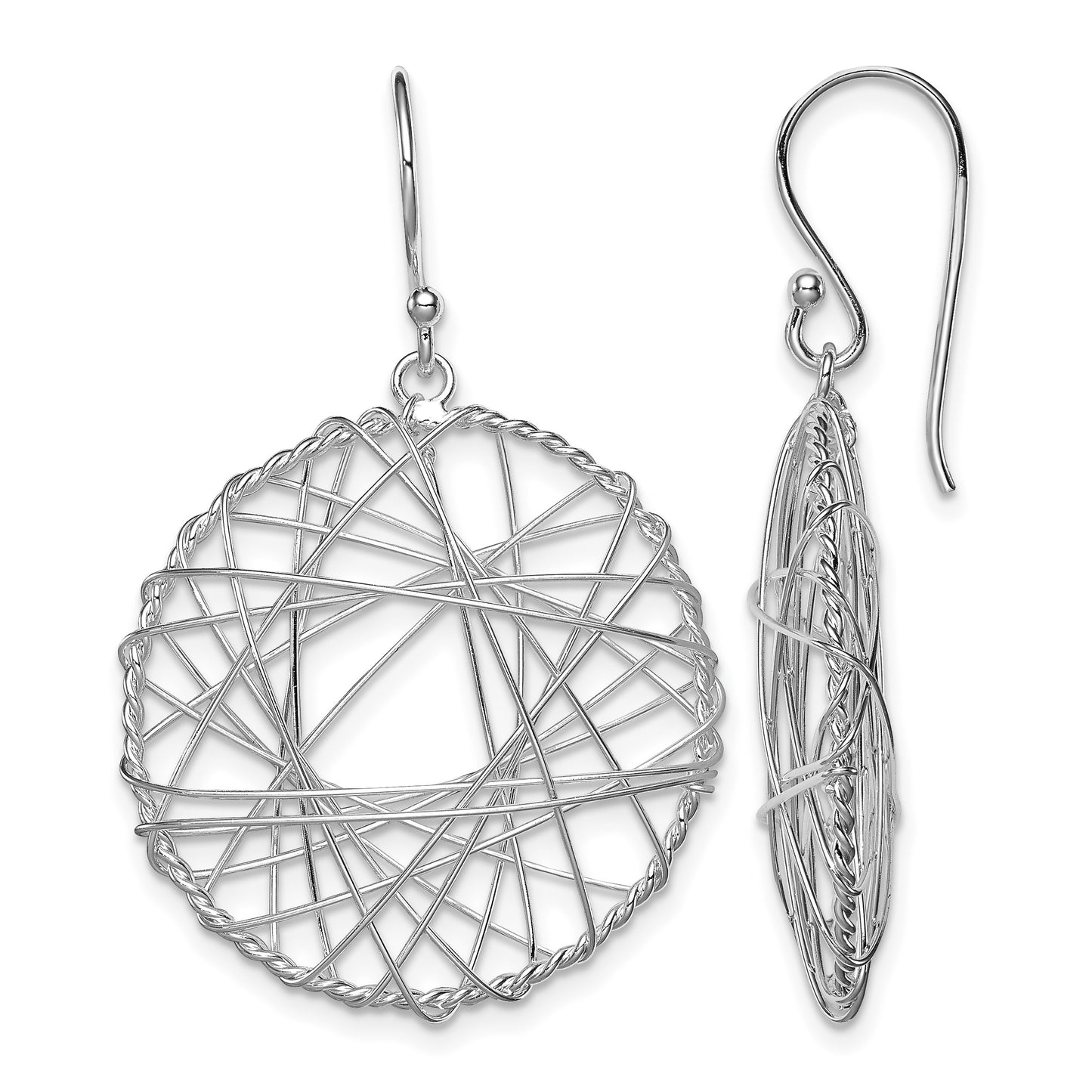 Sterling Silver Rhodium-plated Textured Wrapped Wire Circle Dangle Earrings
