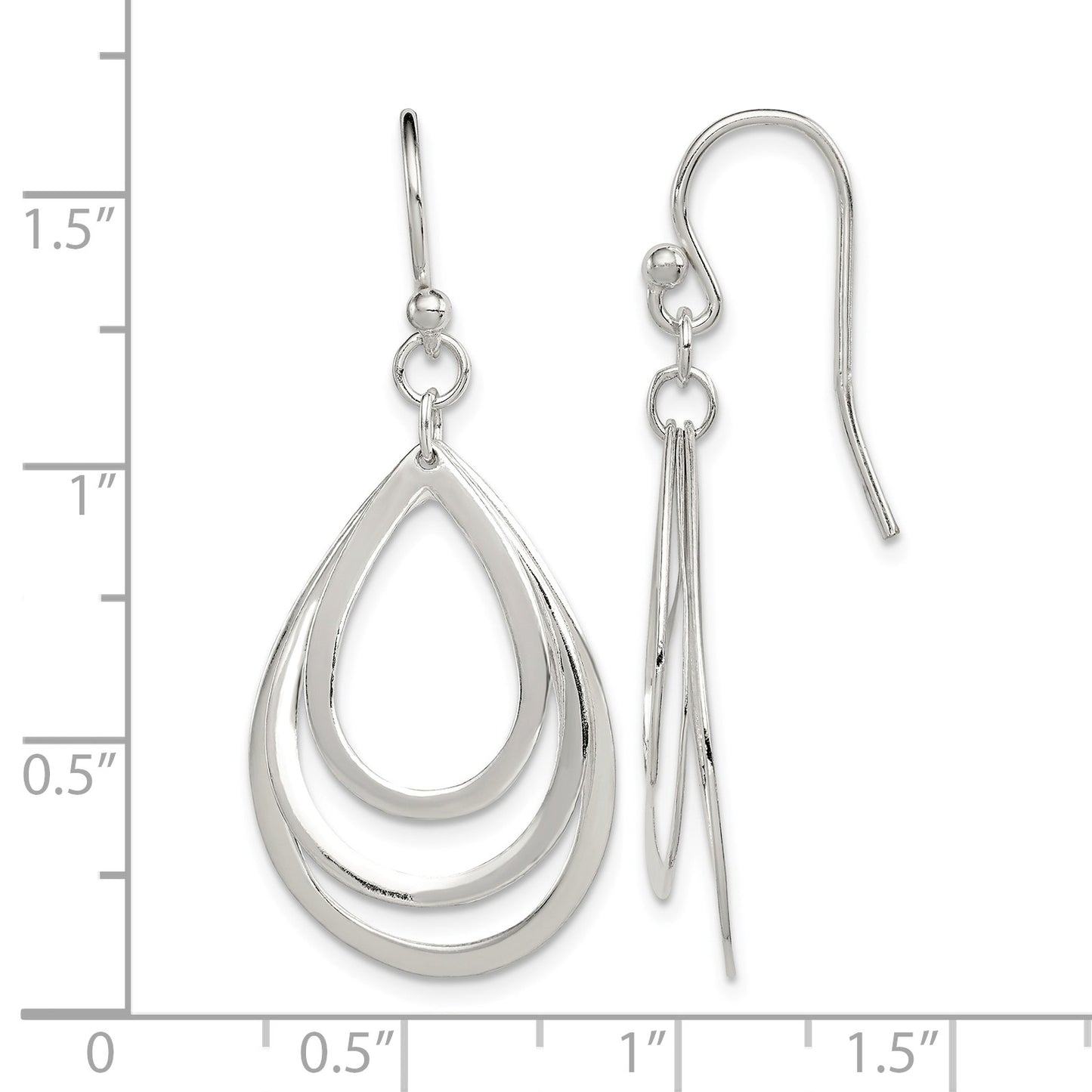 Sterling Silver Polished Triple Teardrop Dangle Earrings