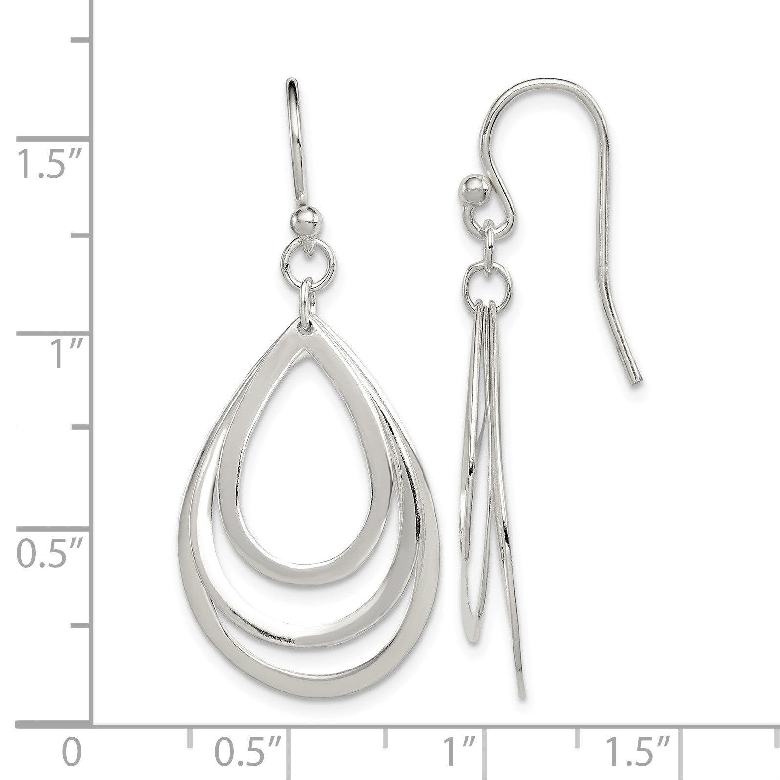 Sterling Silver Polished Triple Teardrop Dangle Earrings
