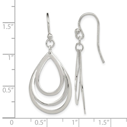 Sterling Silver Polished Triple Teardrop Dangle Earrings