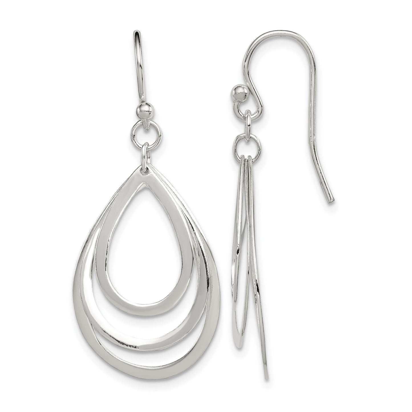 Sterling Silver Polished Triple Teardrop Dangle Earrings