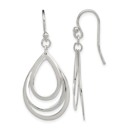 Sterling Silver Polished Triple Teardrop Dangle Earrings