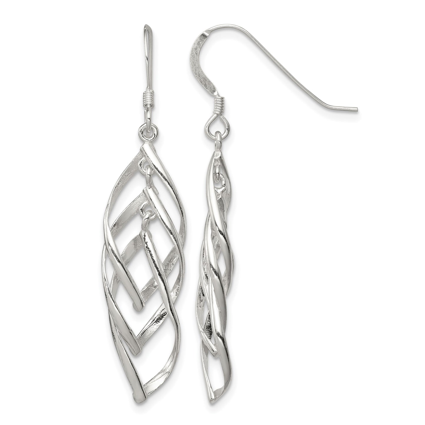 Sterling Silver Polished Fancy Twisted  & Intertwined Dangle Earrings