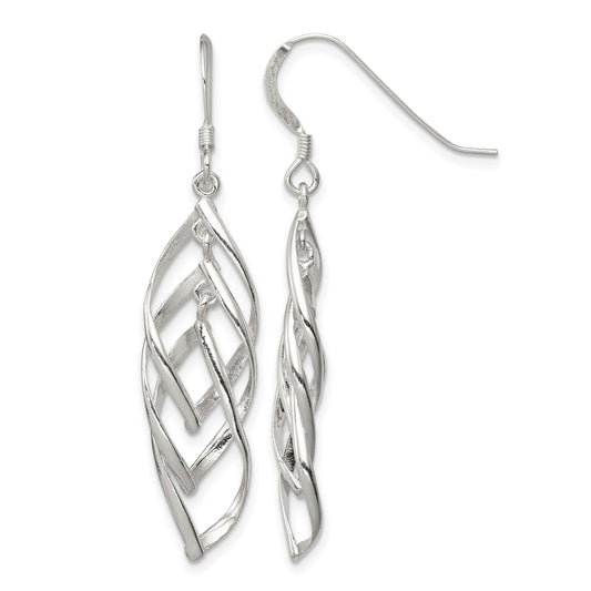 Sterling Silver Polished Fancy Twisted  & Intertwined Dangle Earrings