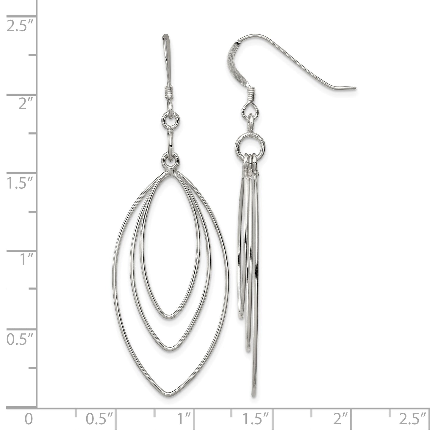 Sterling Silver Polished Fancy Triple Marquise Shape Dangle Earrings