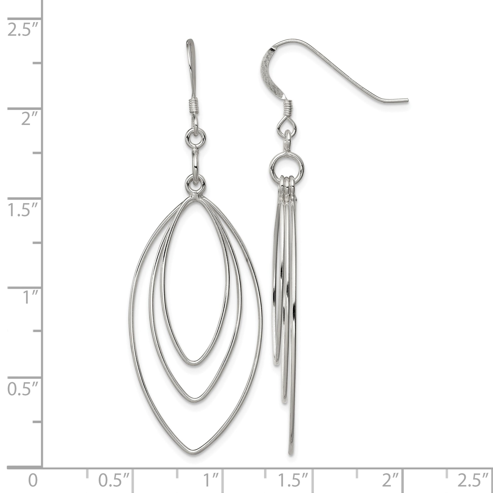 Sterling Silver Polished Fancy Triple Marquise Shape Dangle Earrings