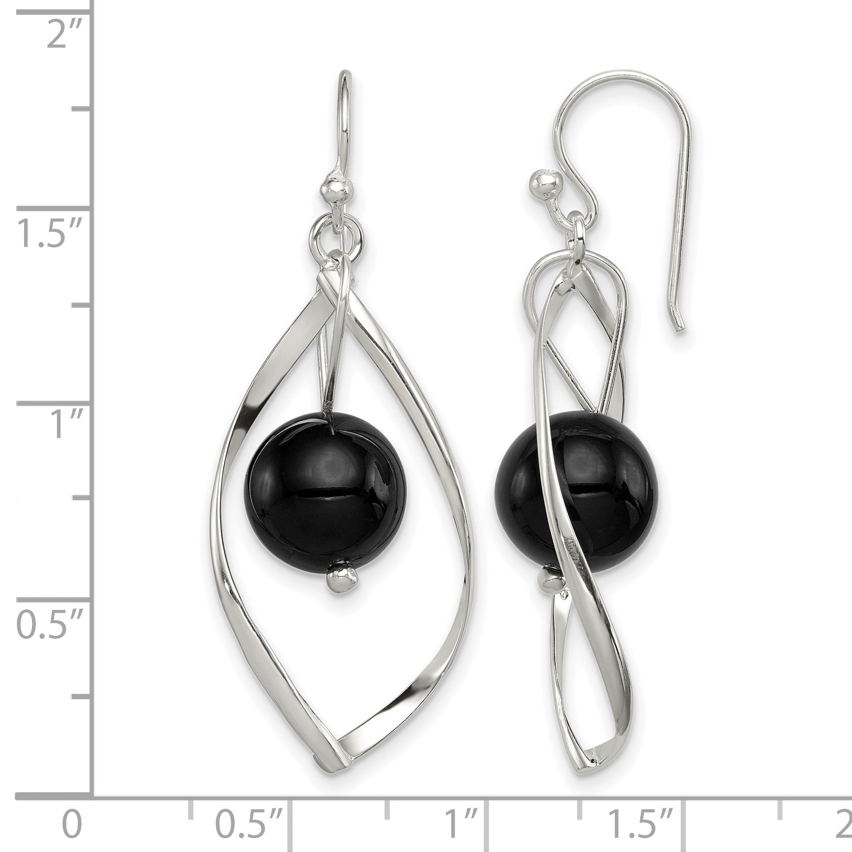Sterling Silver Polished Onyx Twisted Dangle Earrings