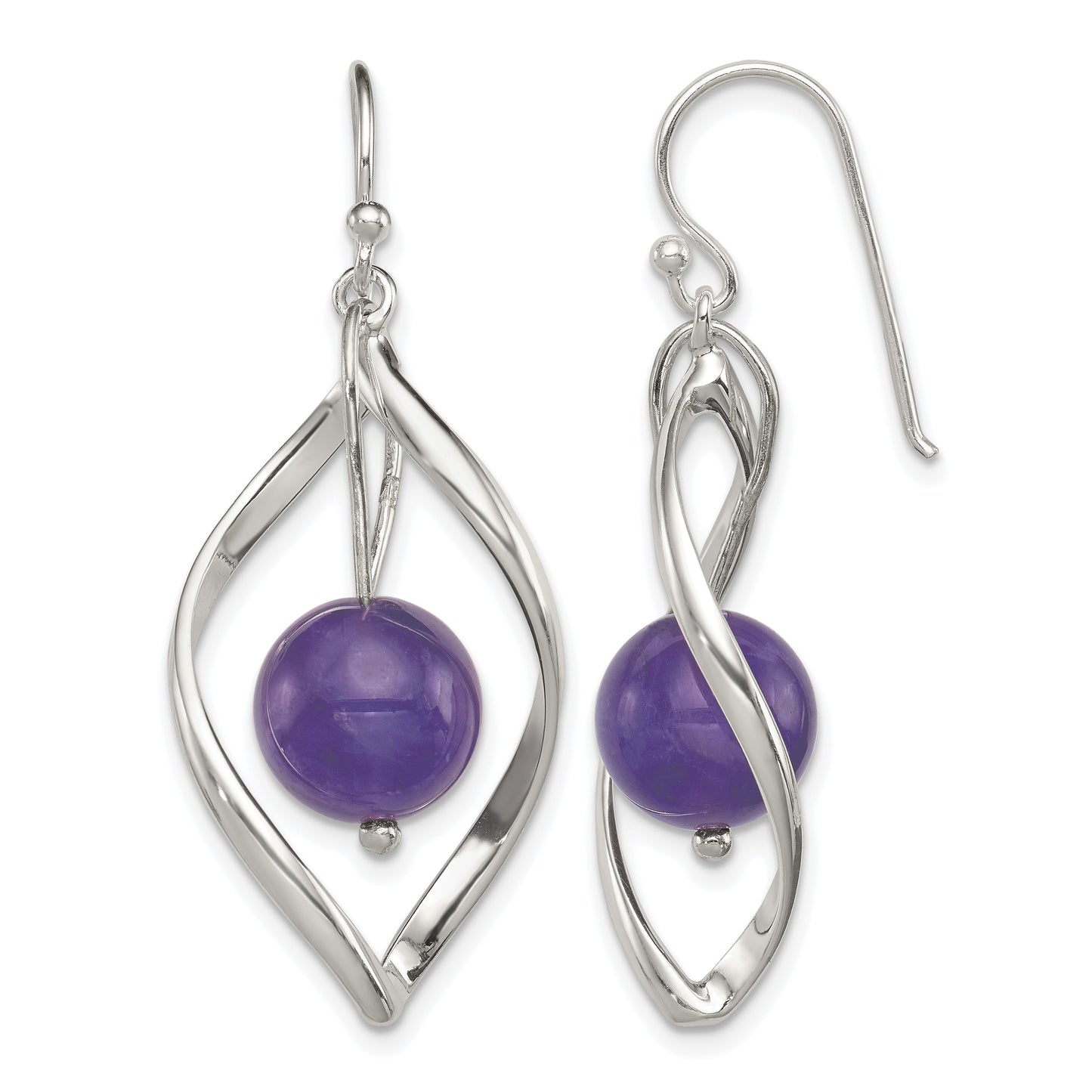 Sterling Silver Twist Dangle Amethyst Earrings