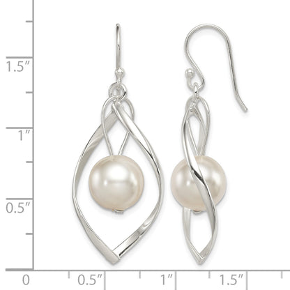 Sterling Silver Polished Simulated Pearl Twisted Dangle Earrings