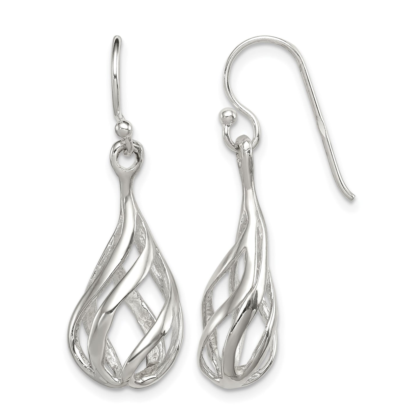 Sterling Silver Polished Fancy Twisted Teardrop Dangle Earrings