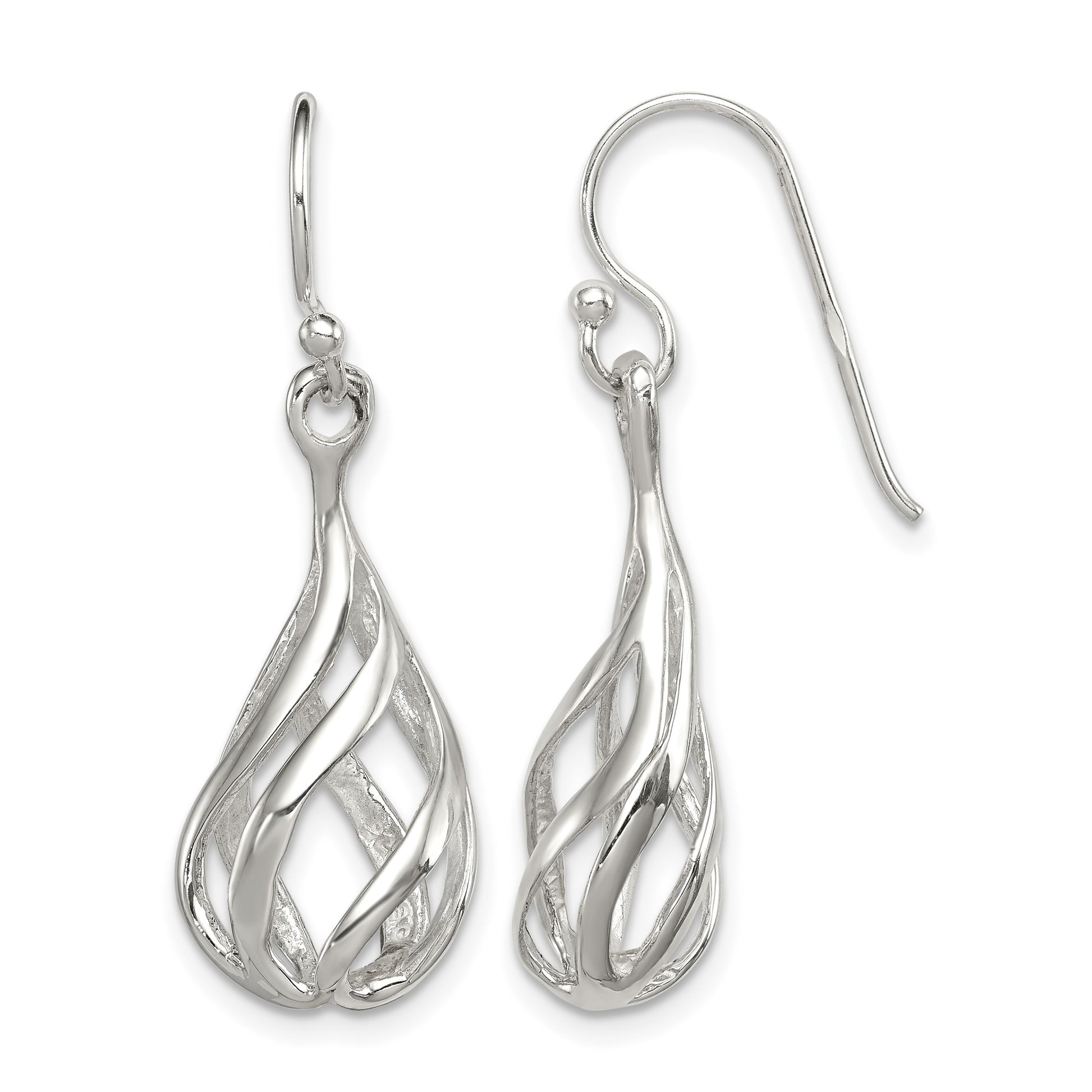 Sterling Silver Polished Fancy Twisted Teardrop Dangle Earrings