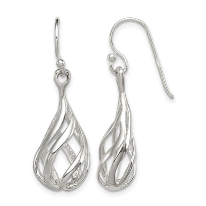 Sterling Silver Polished Fancy Twisted Teardrop Dangle Earrings
