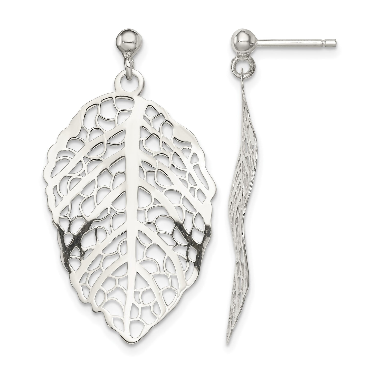 Sterling Silver Polished Leaf Post Dangle Earrings